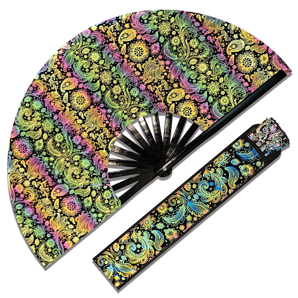 Magical Paisley Lridescent Holographic Fabric Folding Hand Fan