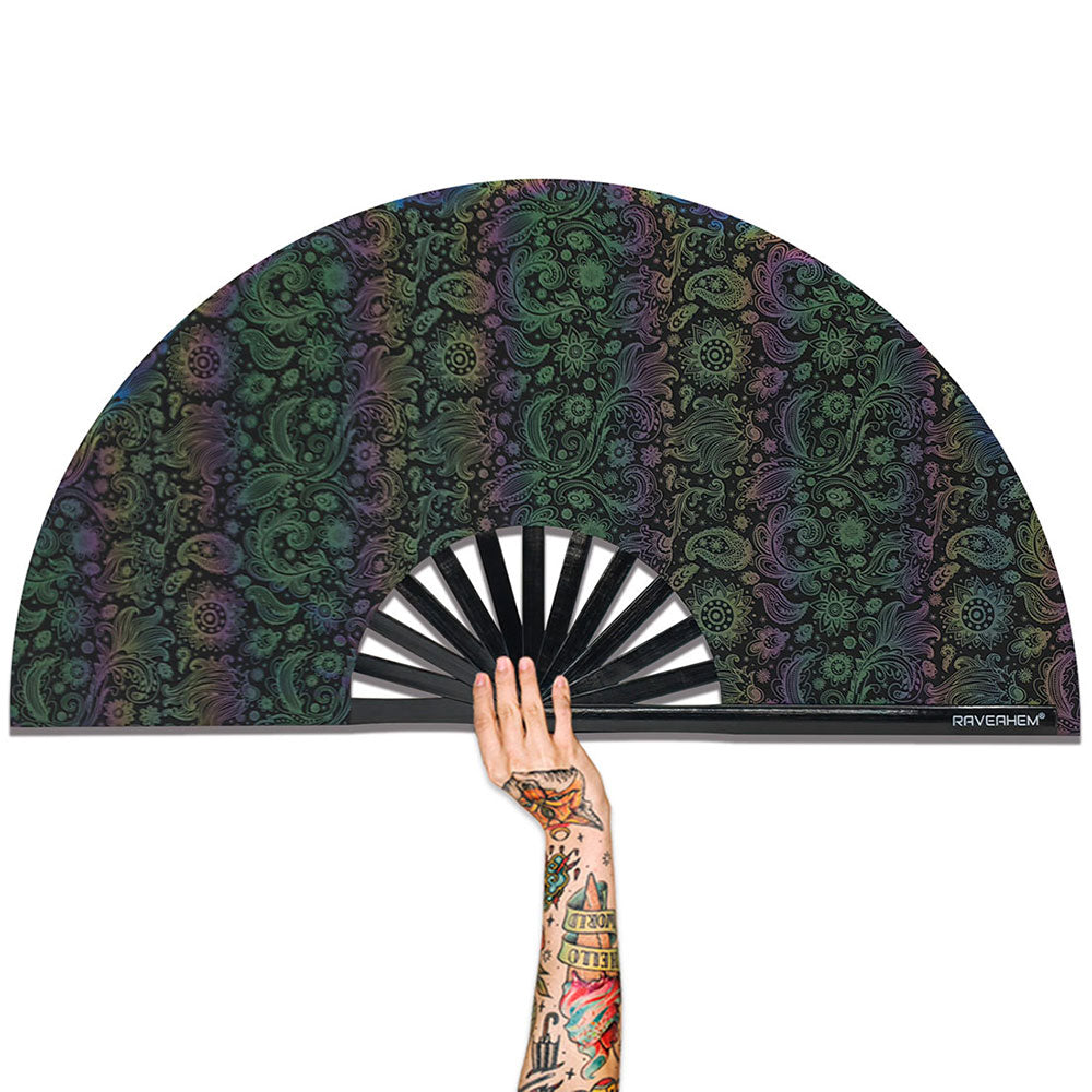 Magical Paisley Lridescent Holographic Fabric Folding Hand Fan