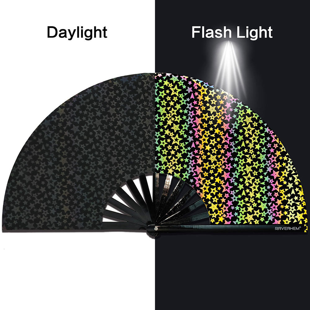 Star Lridescent Holographic Fabric Folding Hand Fan