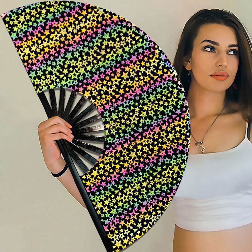 Star Lridescent Holographic Fabric Folding Hand Fan