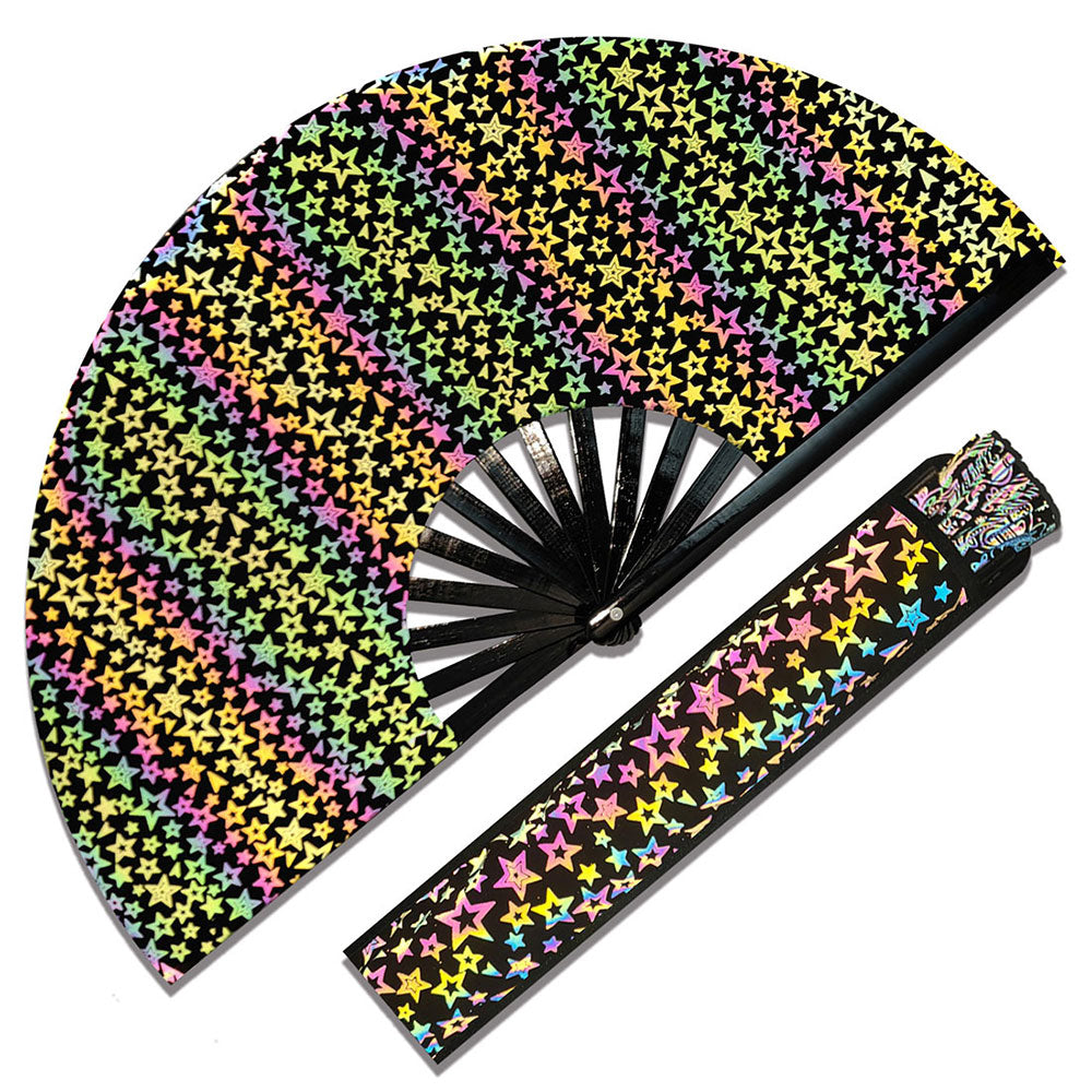 Star Lridescent Holographic Fabric Folding Hand Fan