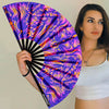 Waves UV Glow Bamboo Clack Hand Fan For Raves or Festivals