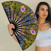 Space psychedelic UV Glow Bamboo Clack Hand Fan
