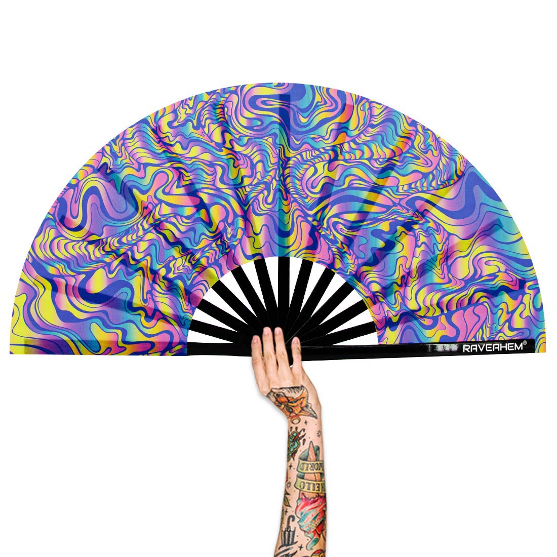 Waves Bamboo Folding Clack Hand Fan For Raves or Festivals