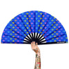 Rainbow eyes UV Glow Bamboo Clack Hand Fan For Raves or Festivals